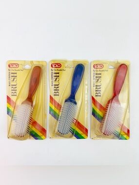 3 Solo Hair Brush Ball Tipped #53340 Rainbow Package New Seal 80s Red Brown Blue